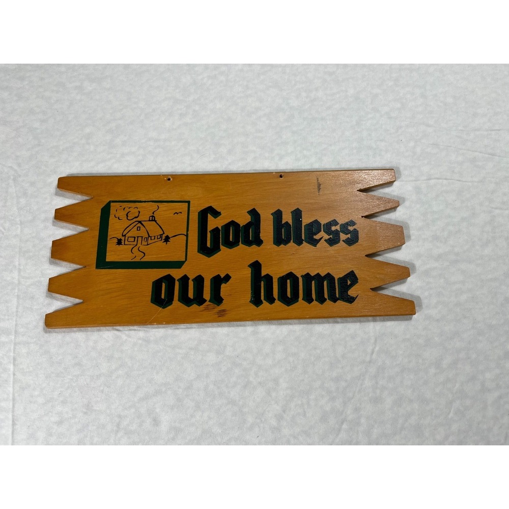 Rustic Vintage Wooden "God Bless Our Home" Wall Plaque 13.5" Farmhouse Decor
